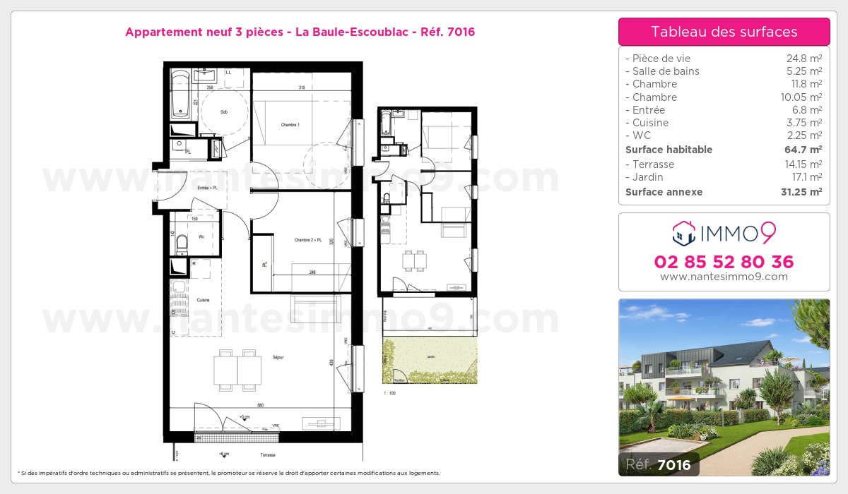 Plan et surfaces, Programme neuf Baule-Escoublac Référence n° 7016