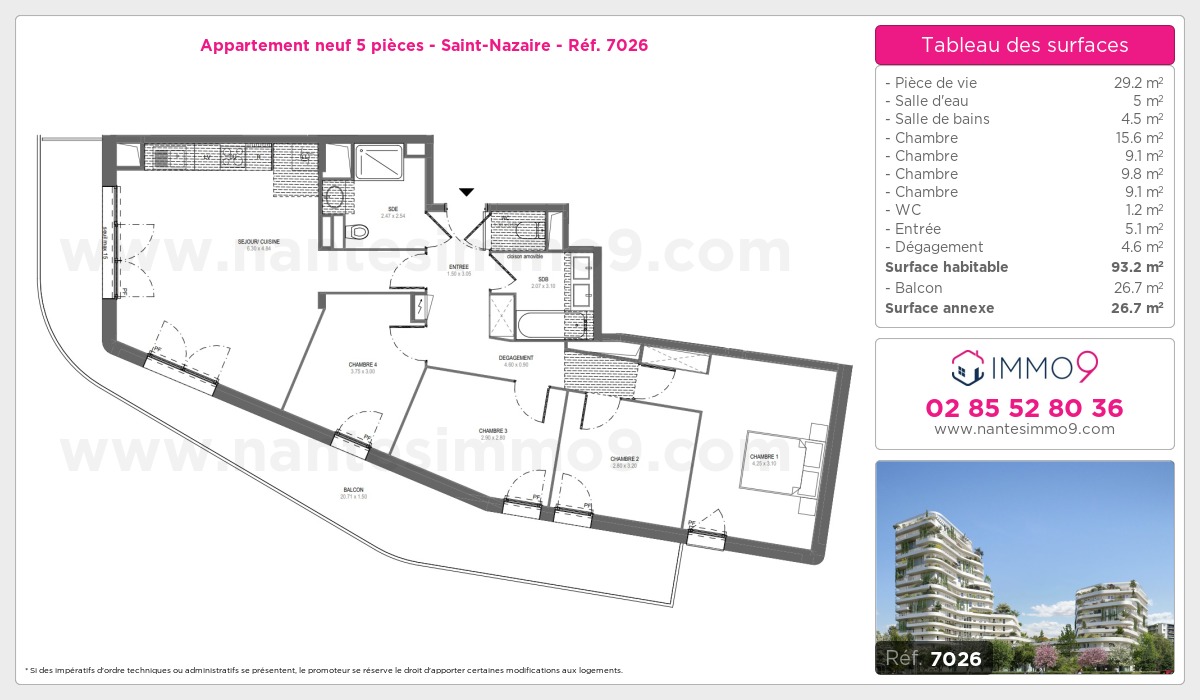 Plan et surfaces, Programme neuf Saint-Nazaire Référence n° 7026