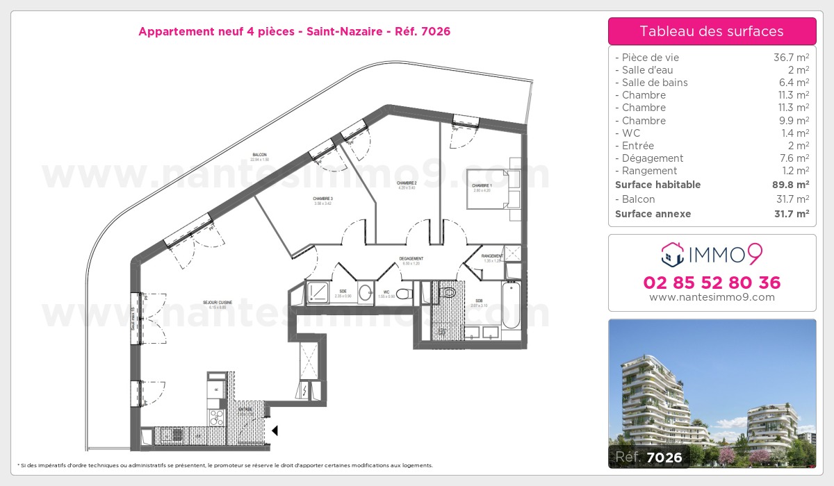 Plan et surfaces, Programme neuf Saint-Nazaire Référence n° 7026