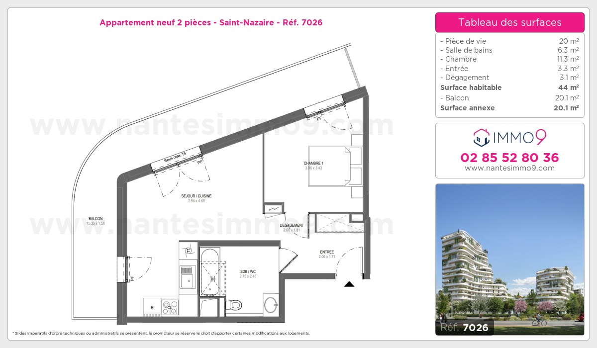Plan et surfaces, Programme neuf Saint-Nazaire Référence n° 7026