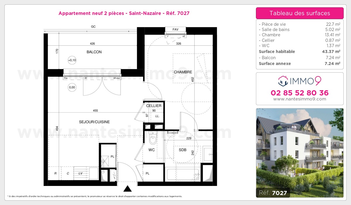 Plan et surfaces, Programme neuf Saint-Nazaire Référence n° 7027