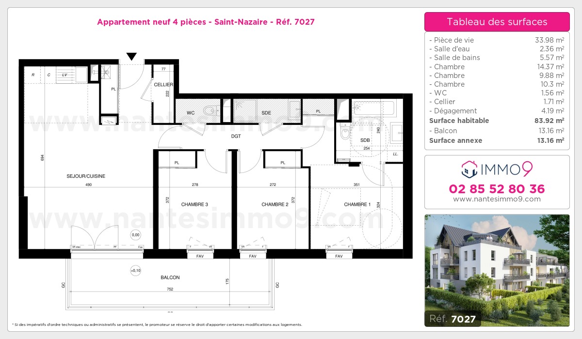 Plan et surfaces, Programme neuf Saint-Nazaire Référence n° 7027