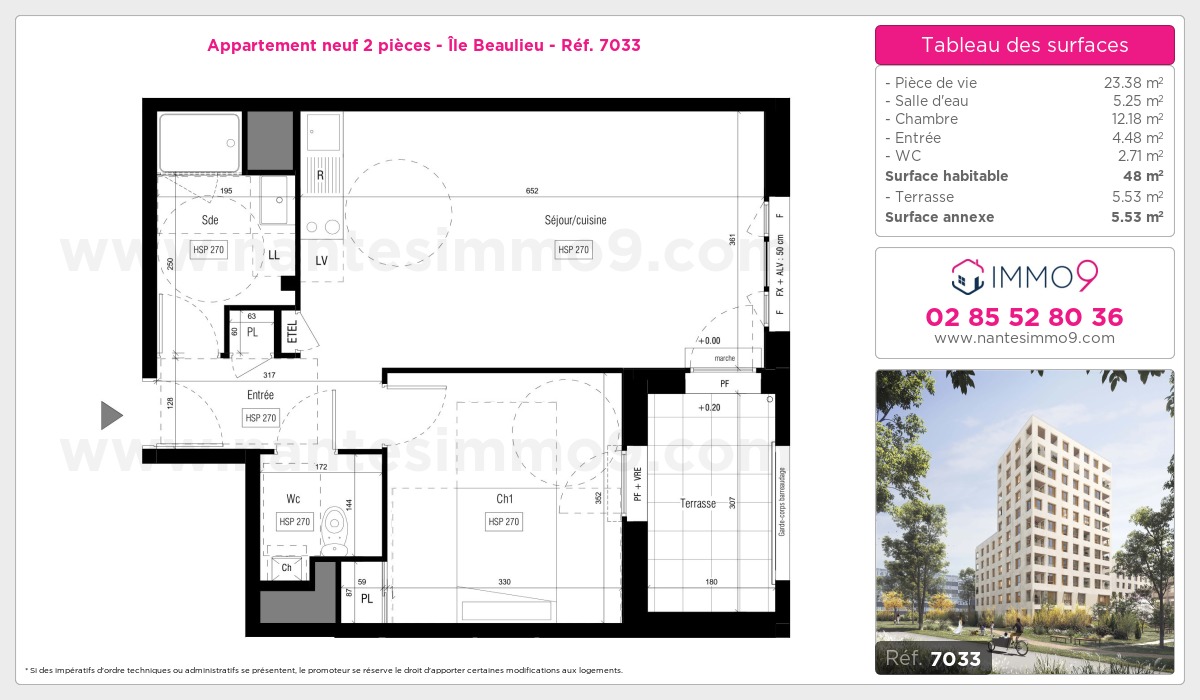 Plan et surfaces, Programme neuf Nantes : Île Beaulieu Référence n° 7033