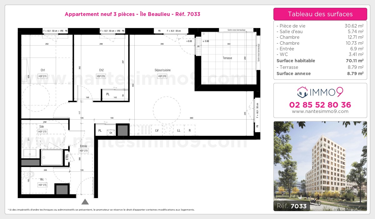 Plan et surfaces, Programme neuf Nantes : Île Beaulieu Référence n° 7033