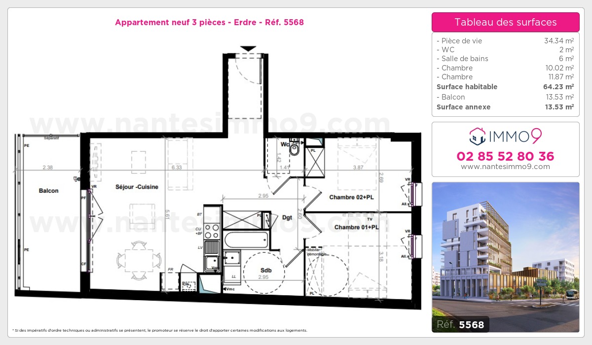 Plan et surfaces, Programme neuf Nantes : Erdre Référence n° 5568