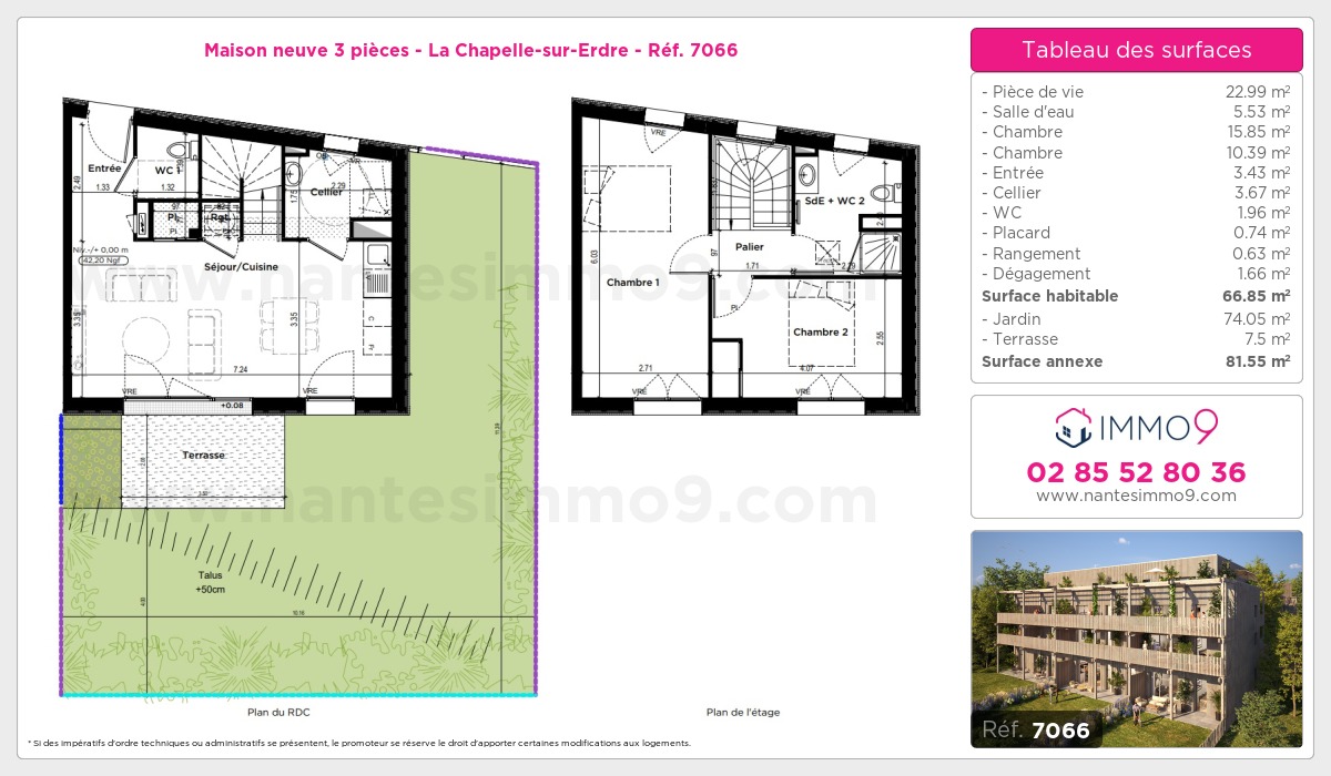 Plan et surfaces, Programme neuf Chapelle-sur-Erdre Référence n° 7066