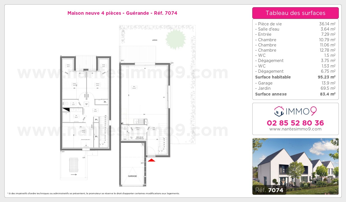 Plan et surfaces, Programme neuf Guérande Référence n° 7074