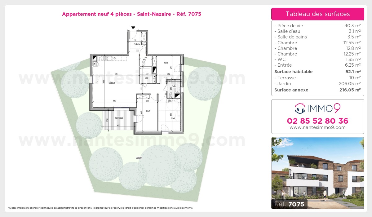 Plan et surfaces, Programme neuf Saint-Nazaire Référence n° 7075