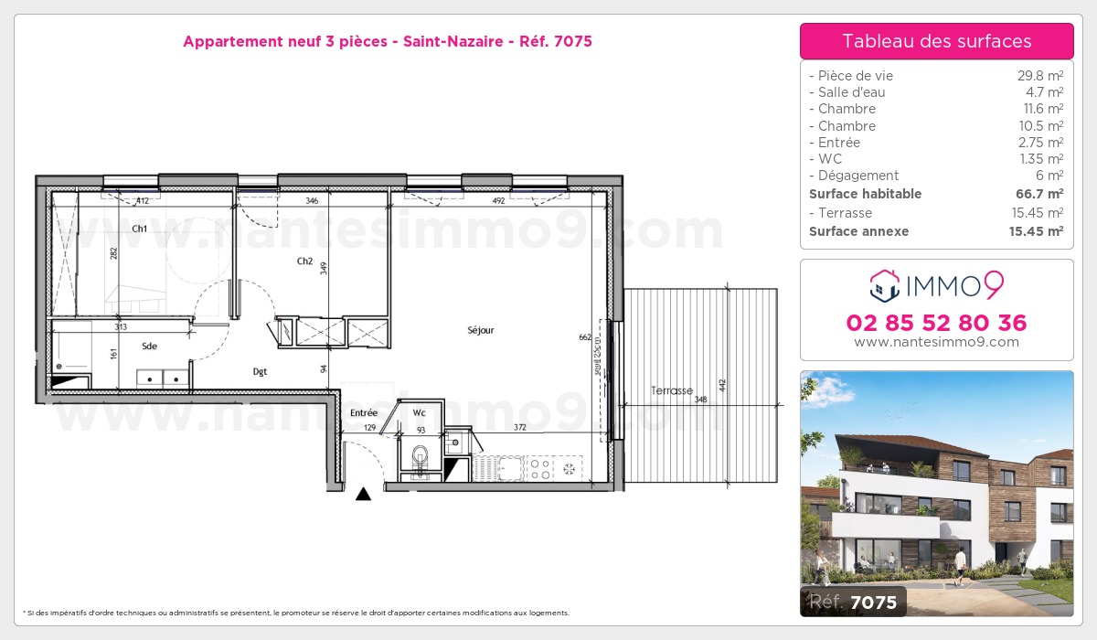 Plan et surfaces, Programme neuf Saint-Nazaire Référence n° 7075