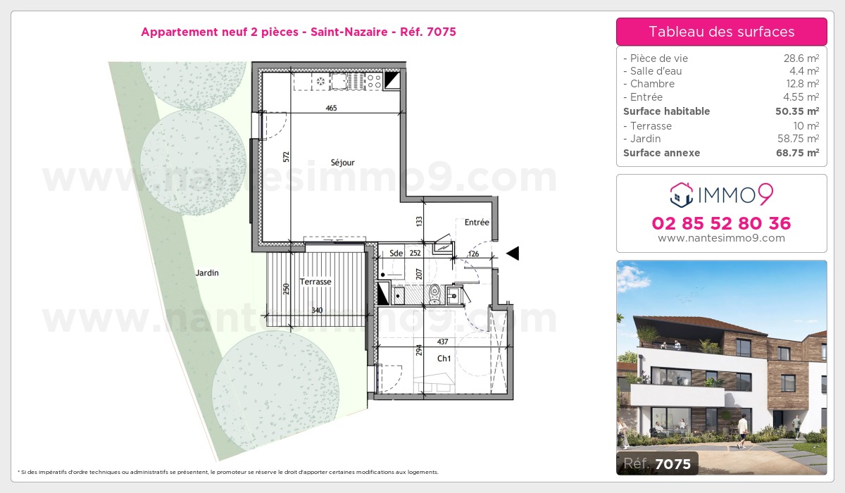 Plan et surfaces, Programme neuf Saint-Nazaire Référence n° 7075