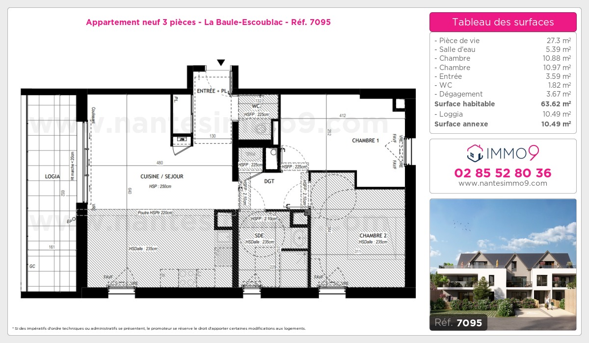 Plan et surfaces, Programme neuf Baule-Escoublac Référence n° 7095