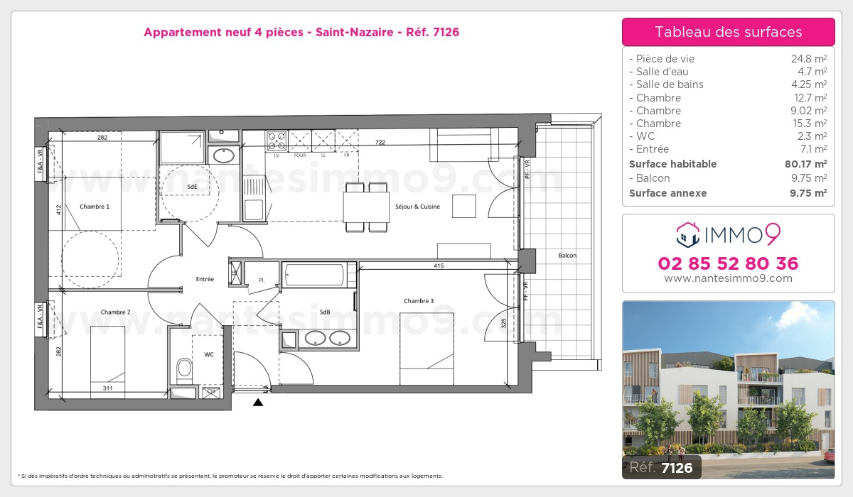 Plan et surfaces, Programme neuf Saint-Nazaire Référence n° 7126