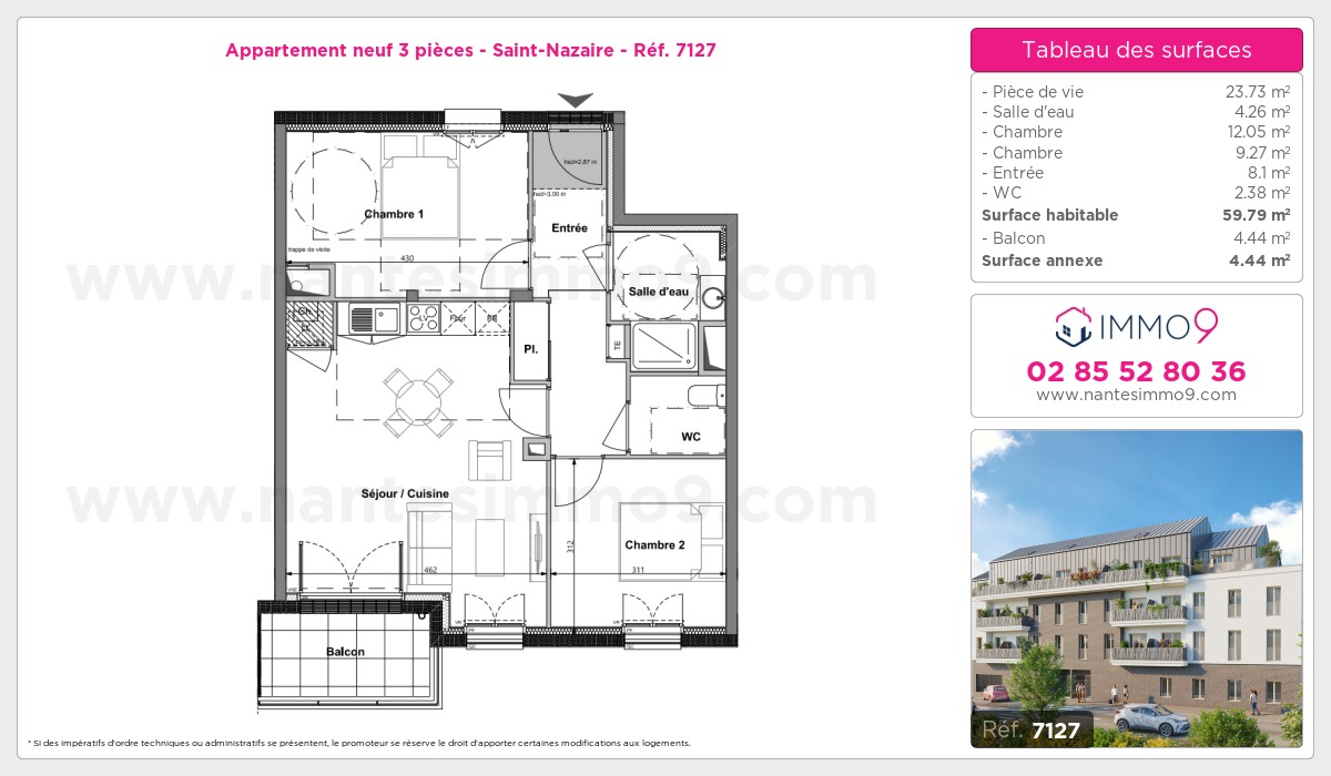 Plan et surfaces, Programme neuf Saint-Nazaire Référence n° 7127