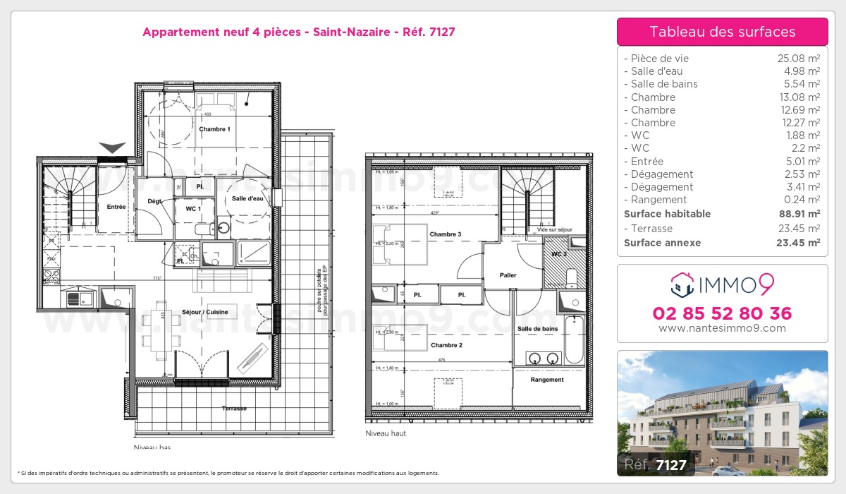 Plan et surfaces, Programme neuf Saint-Nazaire Référence n° 7127