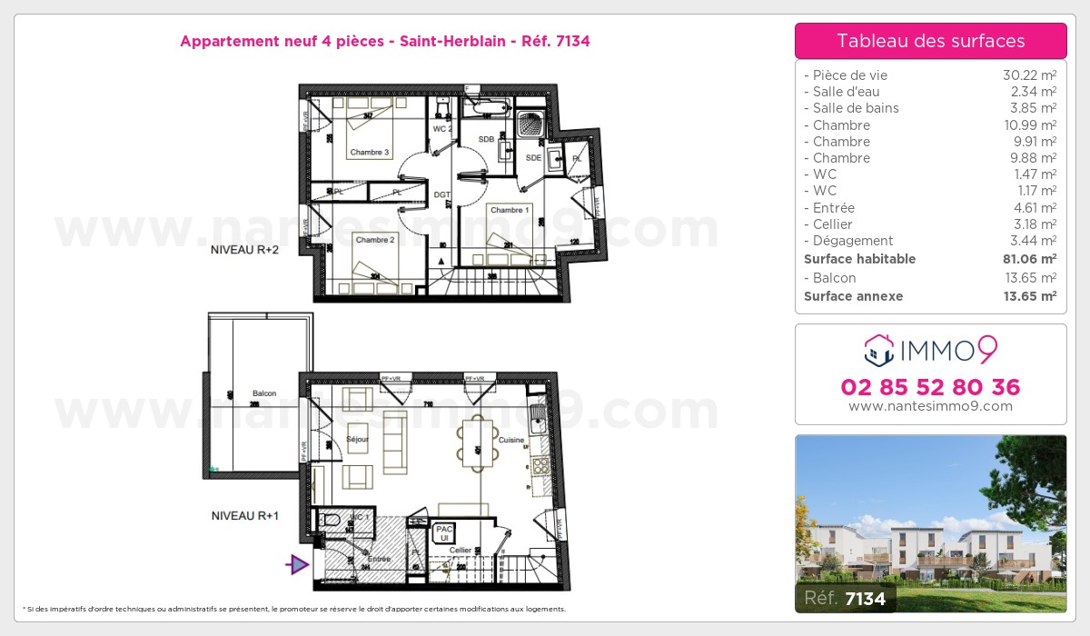 Plan et surfaces, Programme neuf Saint-Herblain Référence n° 7134