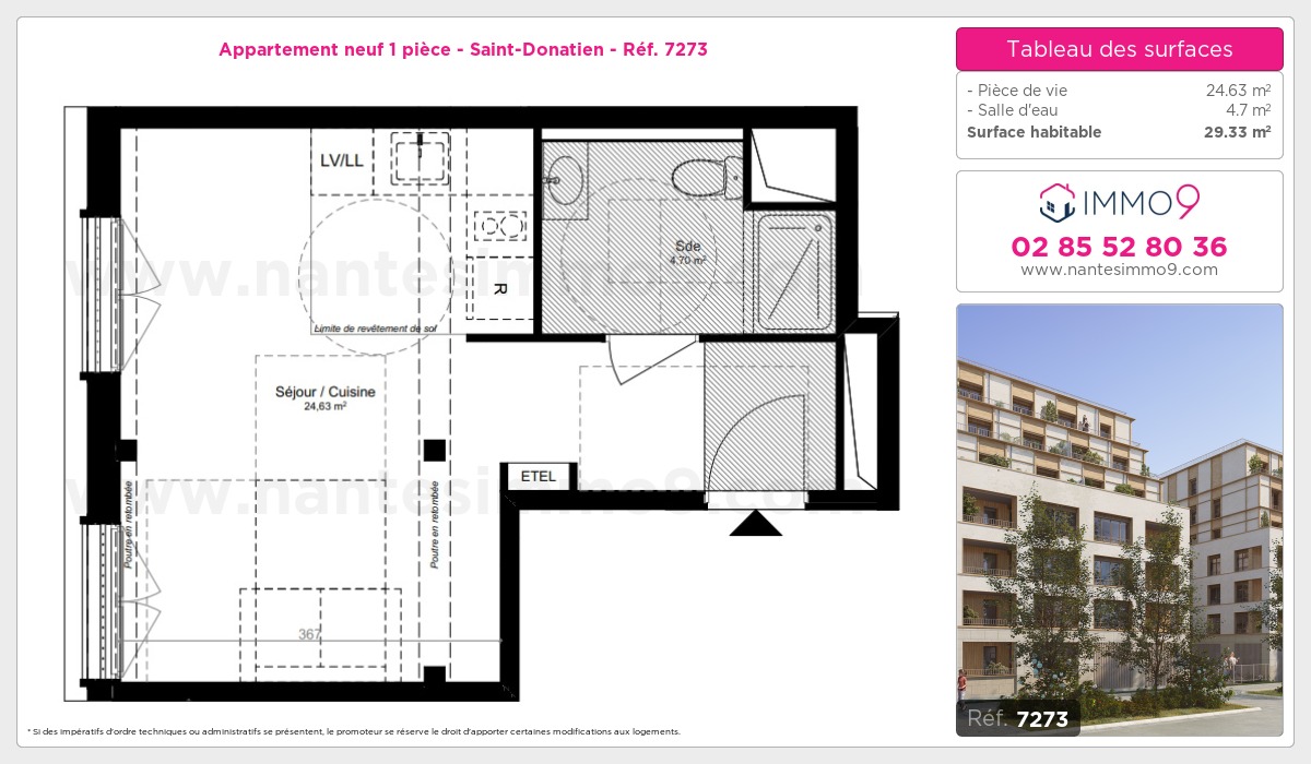 Plan et surfaces, Programme neuf Nantes : Saint-Donatien Référence n° 7273