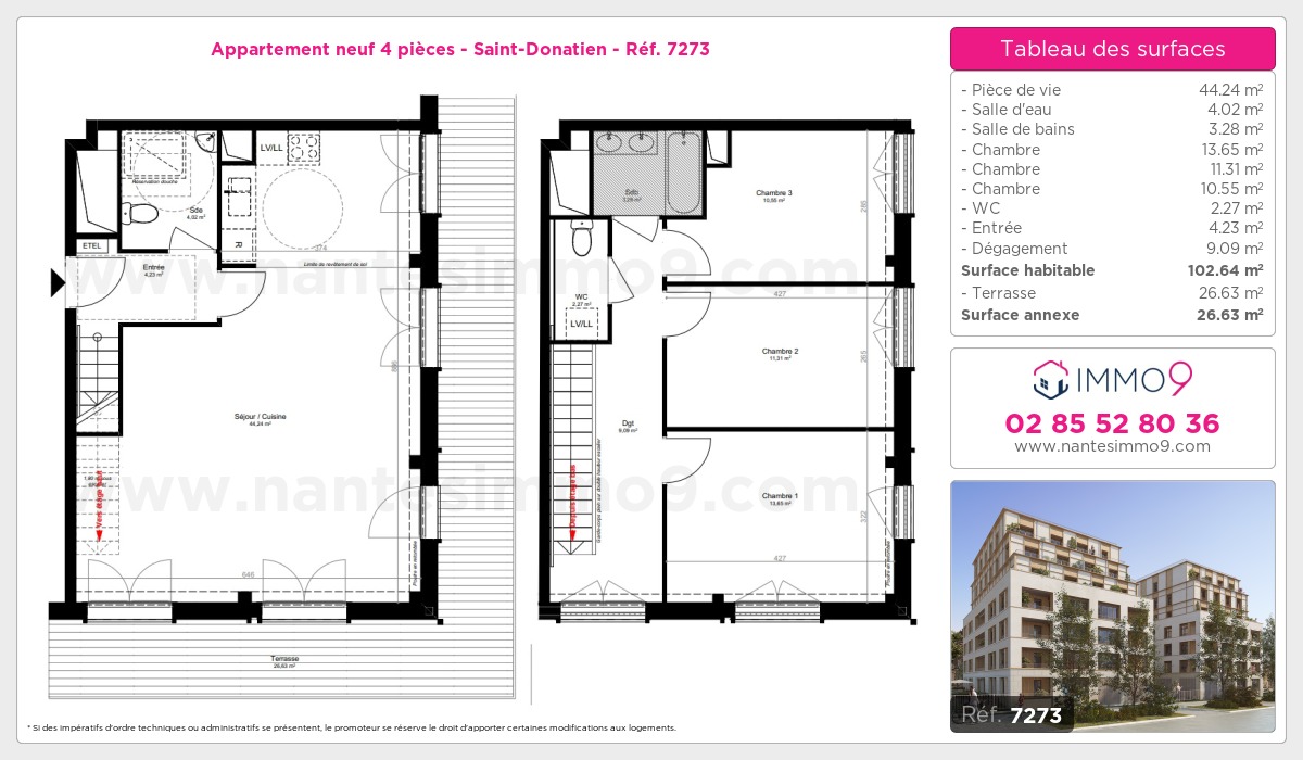 Plan et surfaces, Programme neuf Nantes : Saint-Donatien Référence n° 7273