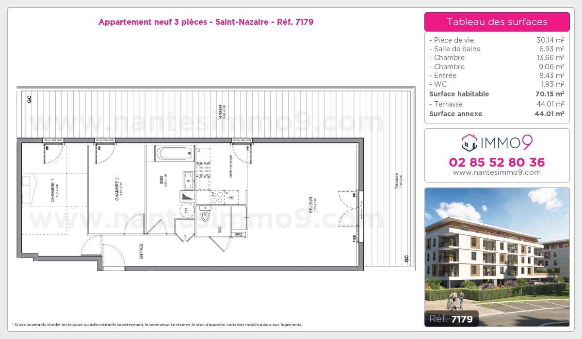 Plan et surfaces, Programme neuf Saint-Nazaire Référence n° 7179