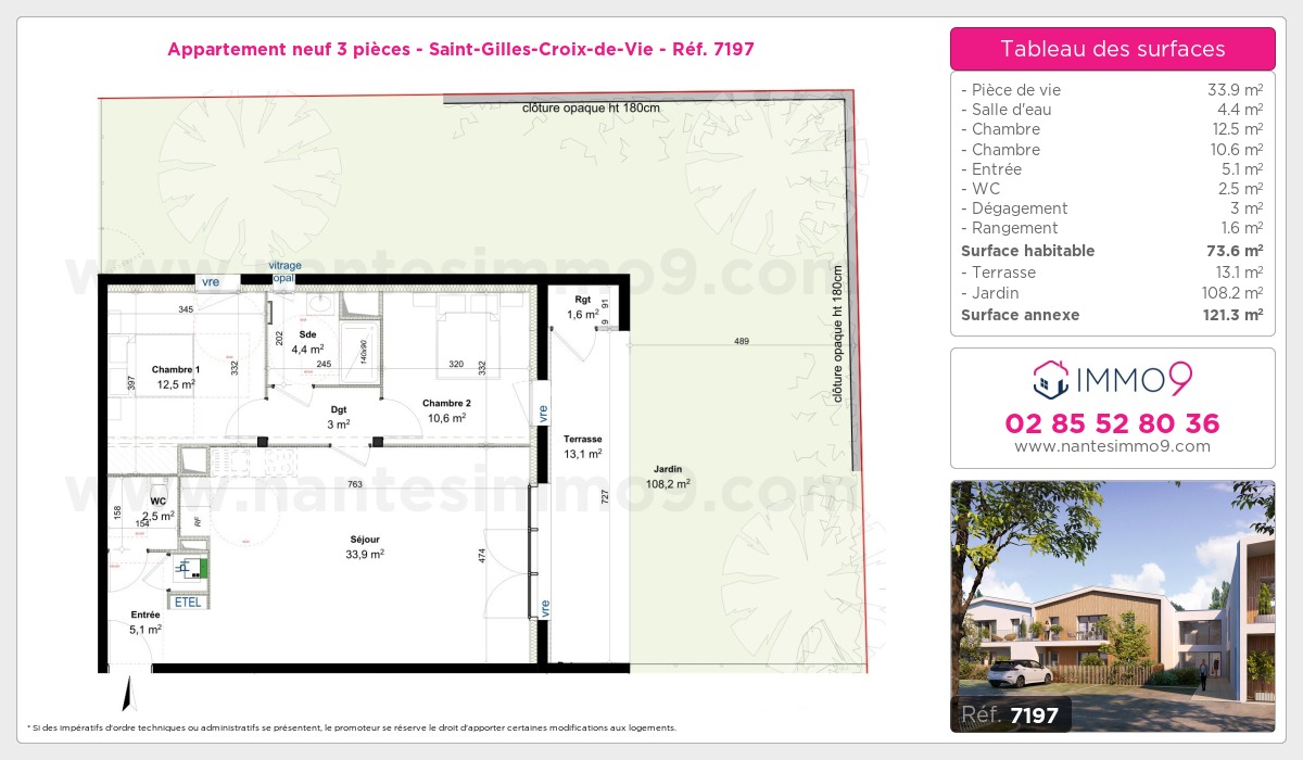 Plan et surfaces, Programme neuf Saint-Gilles-Croix-de-Vie Référence n° 7197