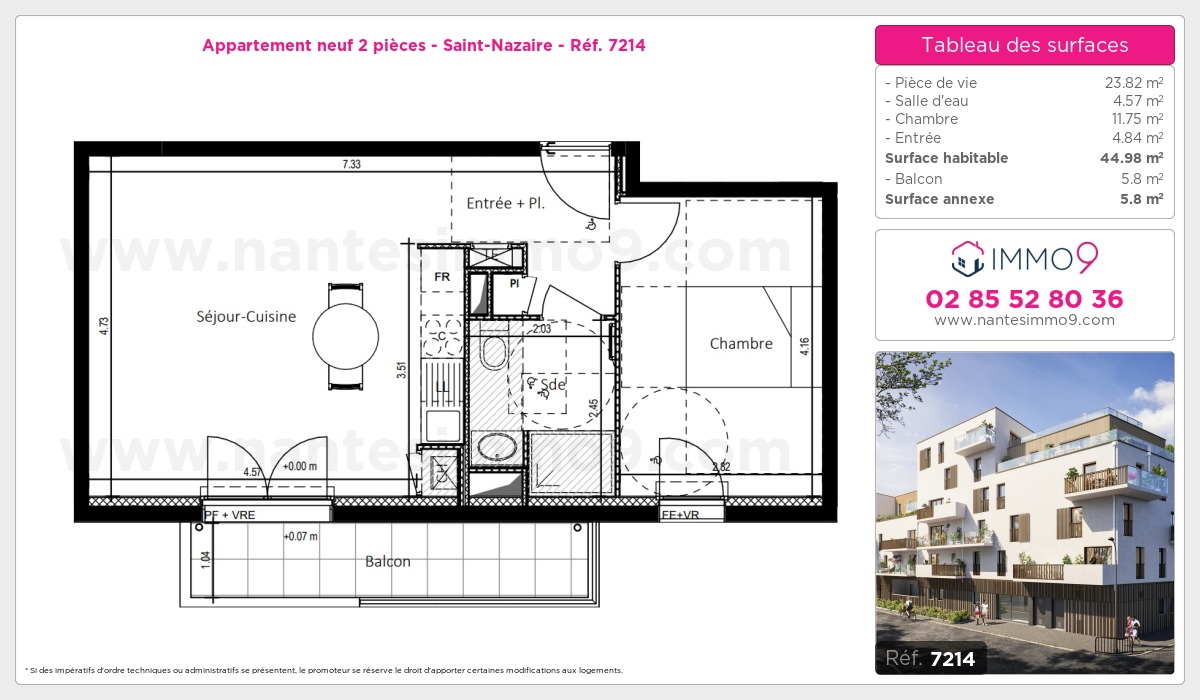 Plan et surfaces, Programme neuf Saint-Nazaire Référence n° 7214
