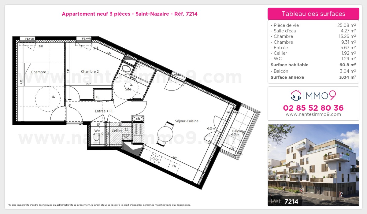 Plan et surfaces, Programme neuf Saint-Nazaire Référence n° 7214