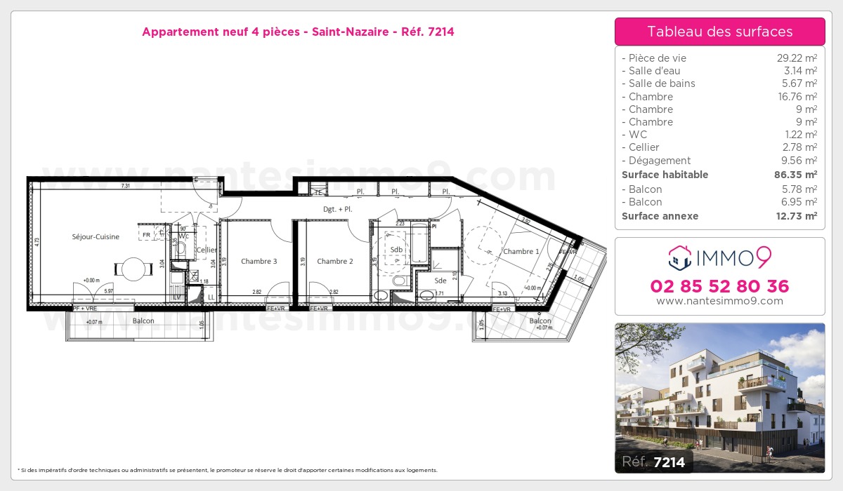 Plan et surfaces, Programme neuf Saint-Nazaire Référence n° 7214