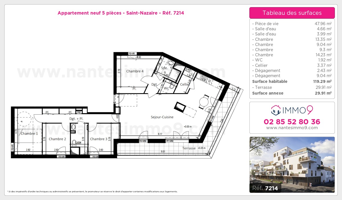Plan et surfaces, Programme neuf Saint-Nazaire Référence n° 7214
