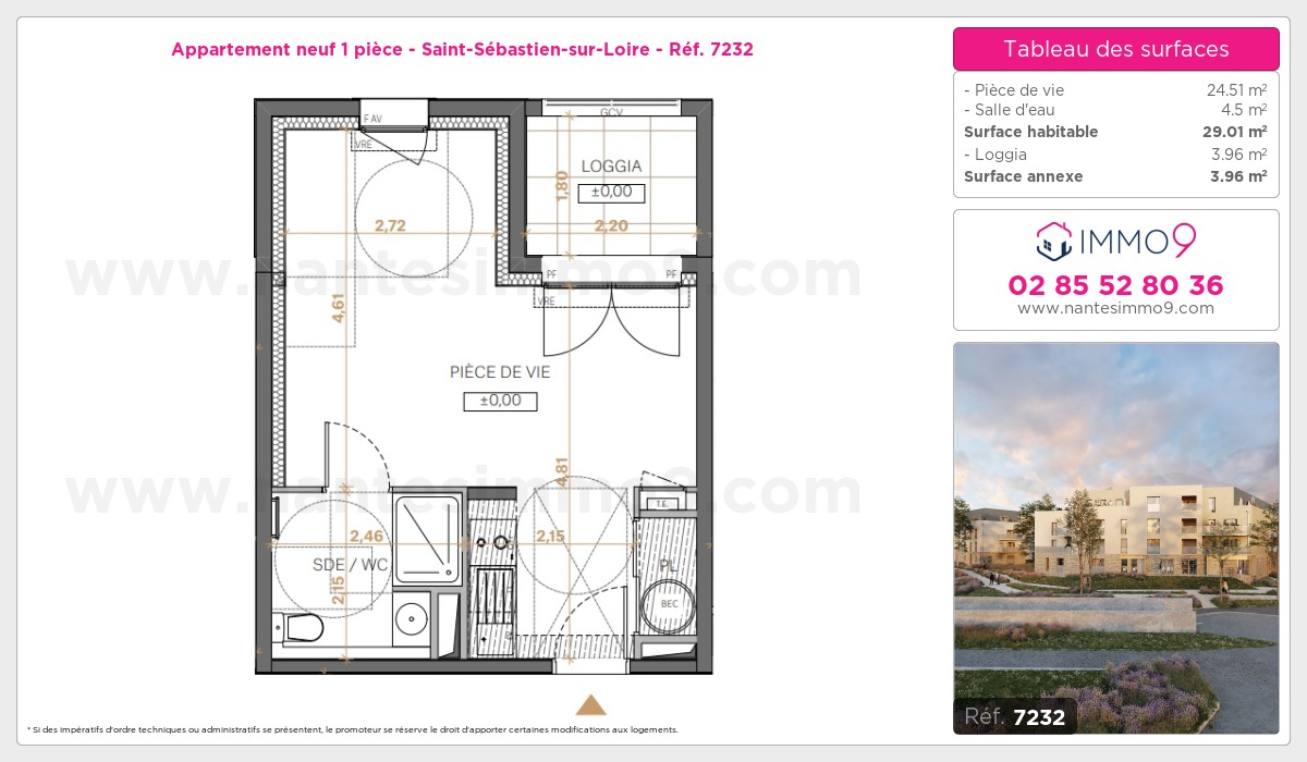 Plan et surfaces, Programme neuf Saint-Sébastien-sur-Loire Référence n° 7232