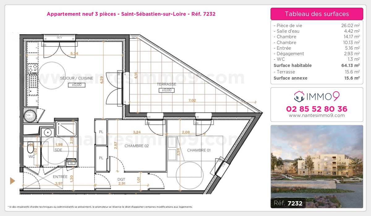 Plan et surfaces, Programme neuf Saint-Sébastien-sur-Loire Référence n° 7232