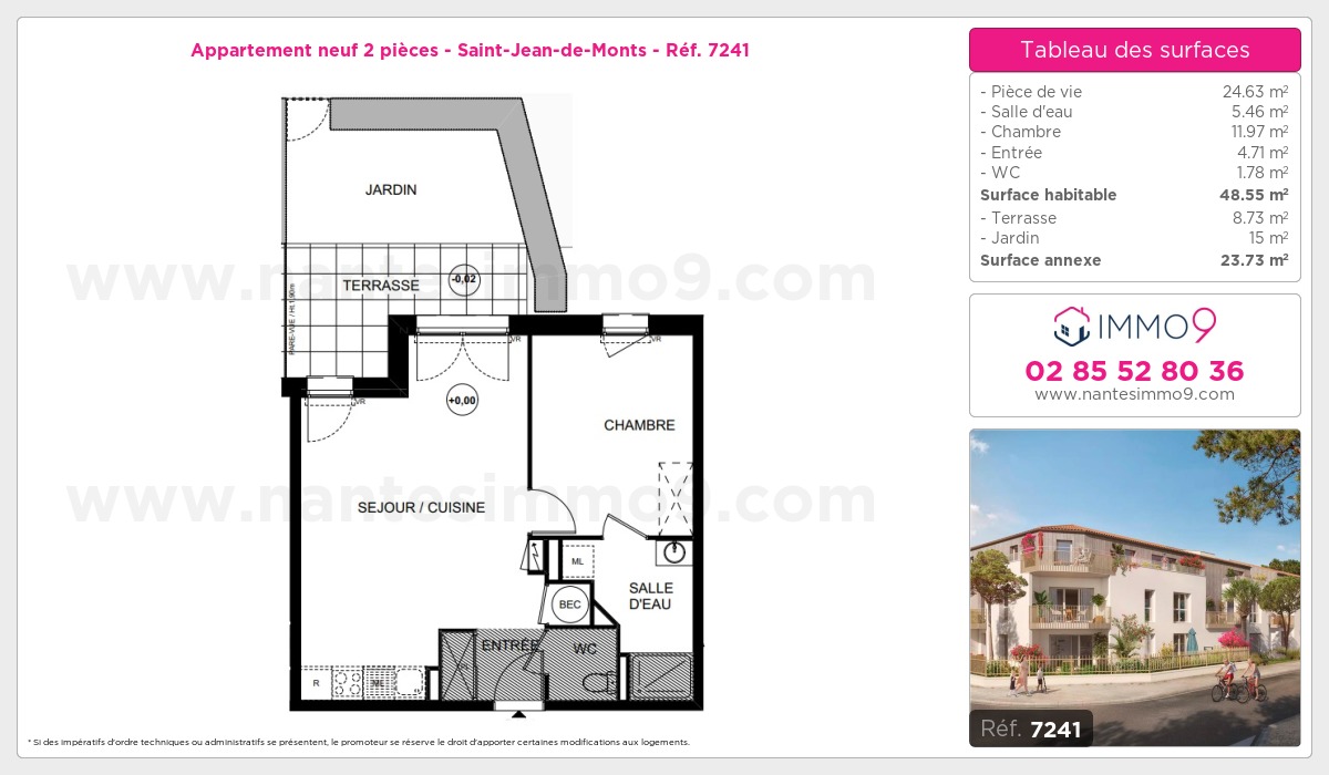 Plan et surfaces, Programme neuf Saint-Jean-de-Monts Référence n° 7241
