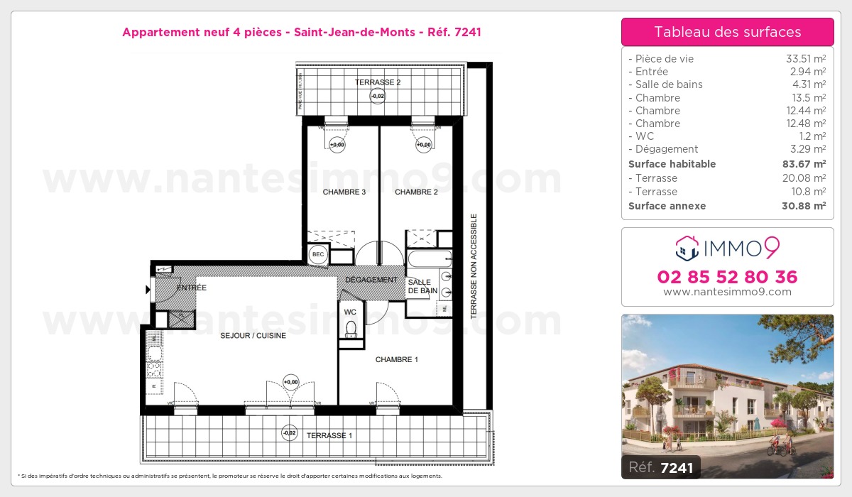 Plan et surfaces, Programme neuf Saint-Jean-de-Monts Référence n° 7241
