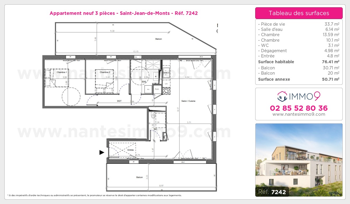 Plan et surfaces, Programme neuf Saint-Jean-de-Monts Référence n° 7242
