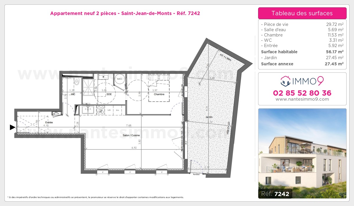 Plan et surfaces, Programme neuf Saint-Jean-de-Monts Référence n° 7242