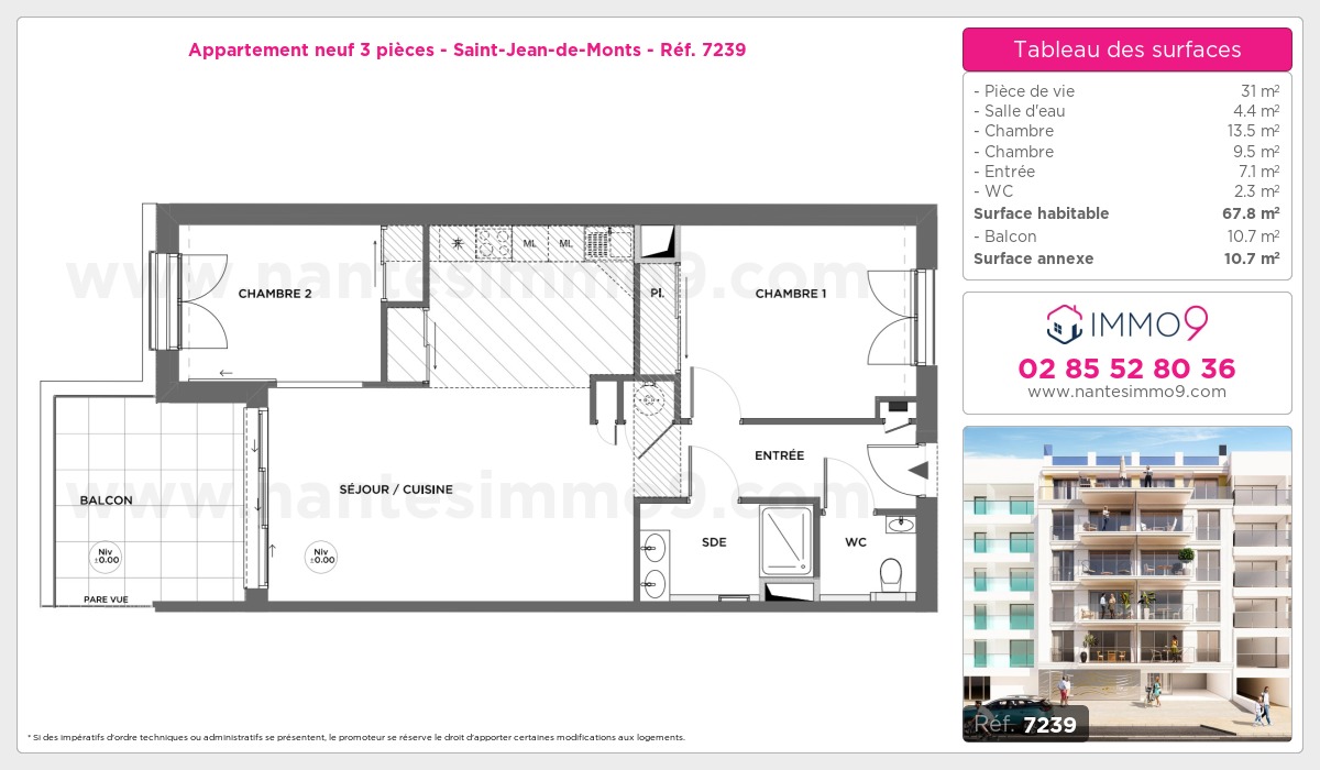 Plan et surfaces, Programme neuf Saint-Jean-de-Monts Référence n° 7239