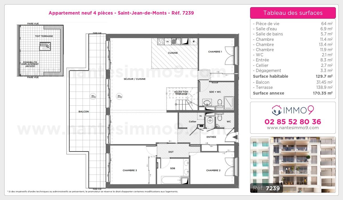 Plan et surfaces, Programme neuf Saint-Jean-de-Monts Référence n° 7239