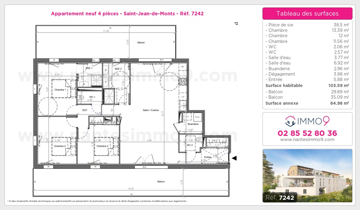 Plan et surfaces, Programme neuf Saint-Jean-de-Monts Référence n° 7242