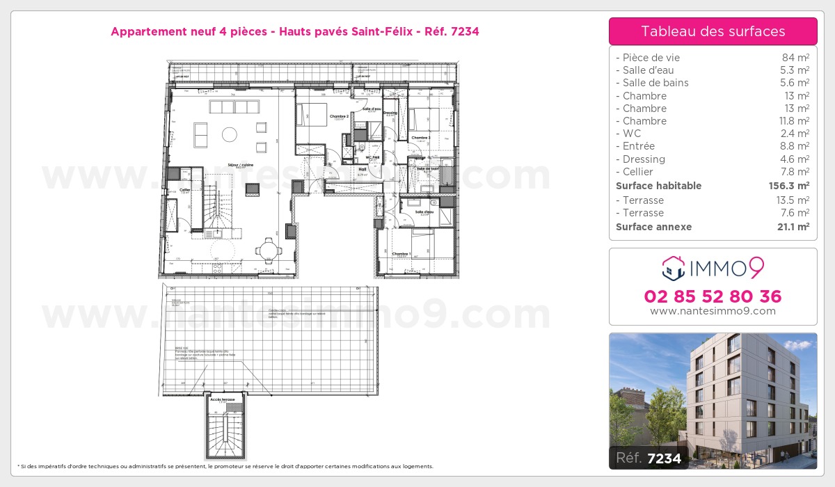 Plan et surfaces, Programme neuf Nantes : Hauts pavés Saint-Félix Référence n° 7234
