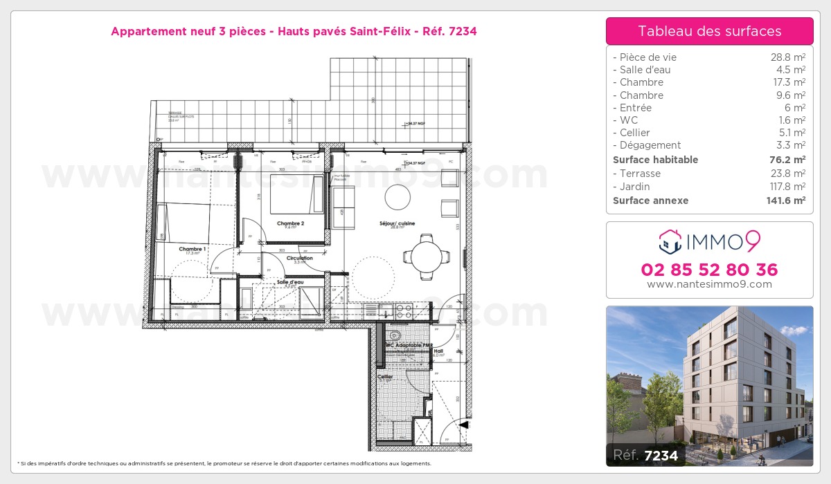 Plan et surfaces, Programme neuf Nantes : Hauts pavés Saint-Félix Référence n° 7234
