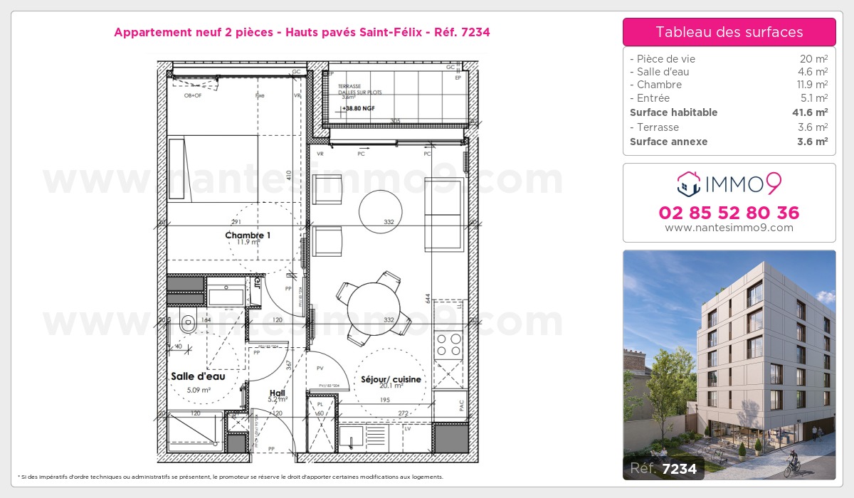 Plan et surfaces, Programme neuf Nantes : Hauts pavés Saint-Félix Référence n° 7234