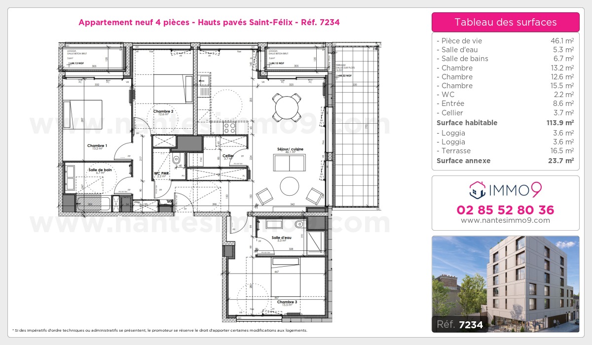 Plan et surfaces, Programme neuf Nantes : Hauts pavés Saint-Félix Référence n° 7234