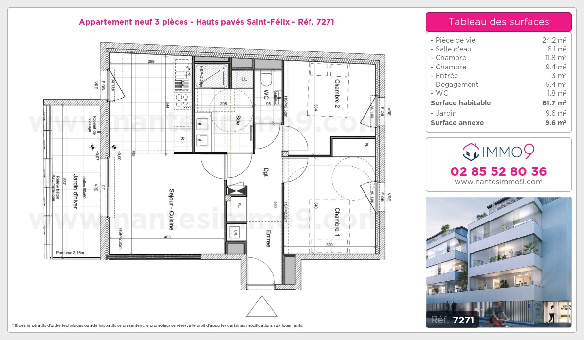 Plan et surfaces, Programme neuf Nantes : Hauts pavés Saint-Félix Référence n° 7271