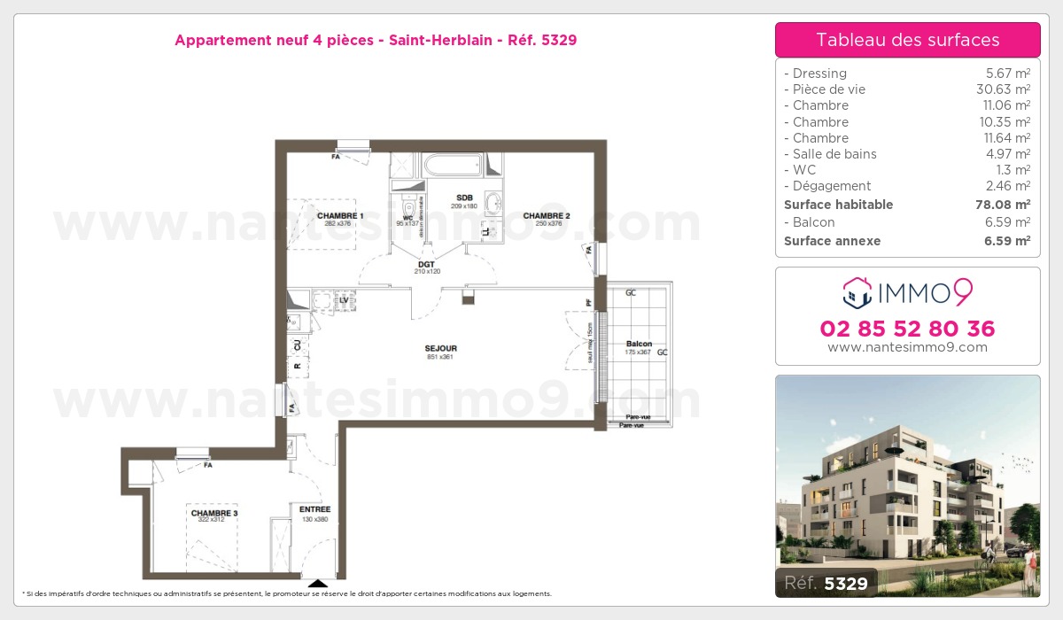 Plan et surfaces, Programme neuf Saint-Herblain Référence n° 5329