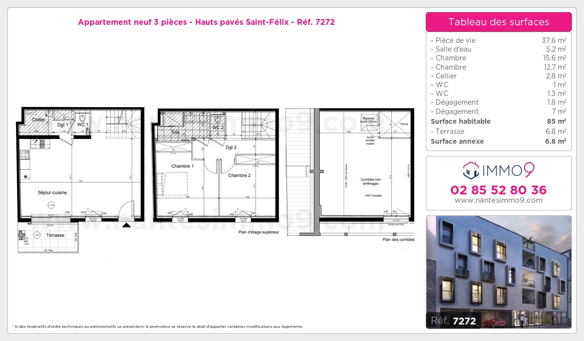 Plan et surfaces, Programme neuf Nantes : Hauts pavés Saint-Félix Référence n° 7272