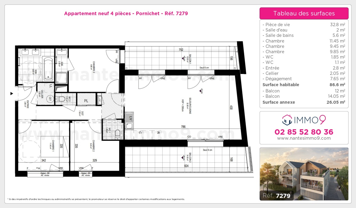 Plan et surfaces, Programme neuf Pornichet Référence n° 7279