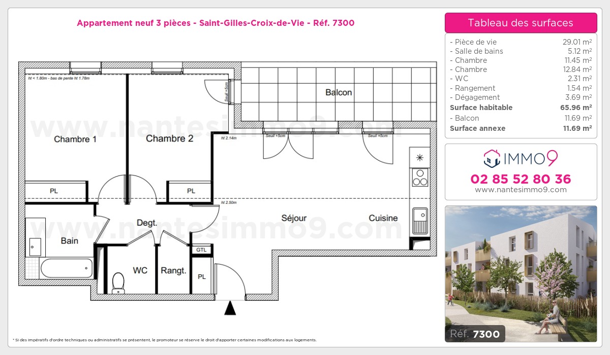 Plan et surfaces, Programme neuf Saint-Gilles-Croix-de-Vie Référence n° 7300