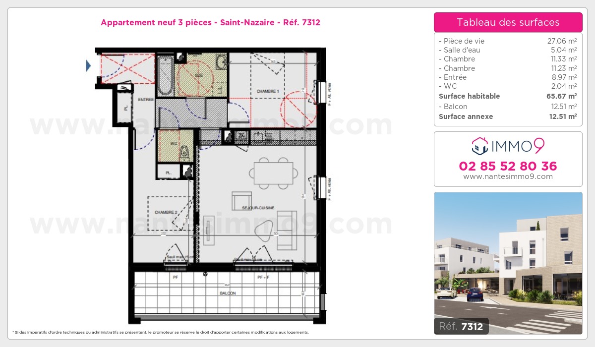 Plan et surfaces, Programme neuf Saint-Nazaire Référence n° 7312