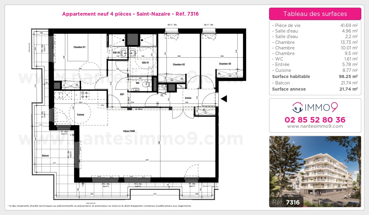 Plan et surfaces, Programme neuf Saint-Nazaire Référence n° 7316