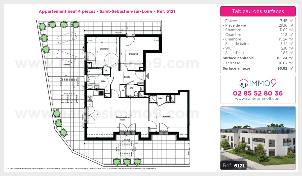 Plan et surfaces, Programme neuf Saint-Sébastien-sur-Loire Référence n° 6121