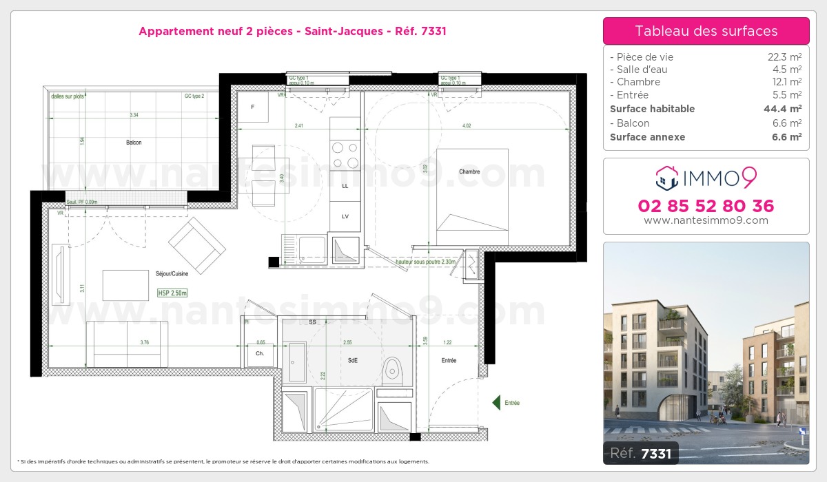 Plan et surfaces, Programme neuf Nantes : Saint-Jacques Référence n° 7331