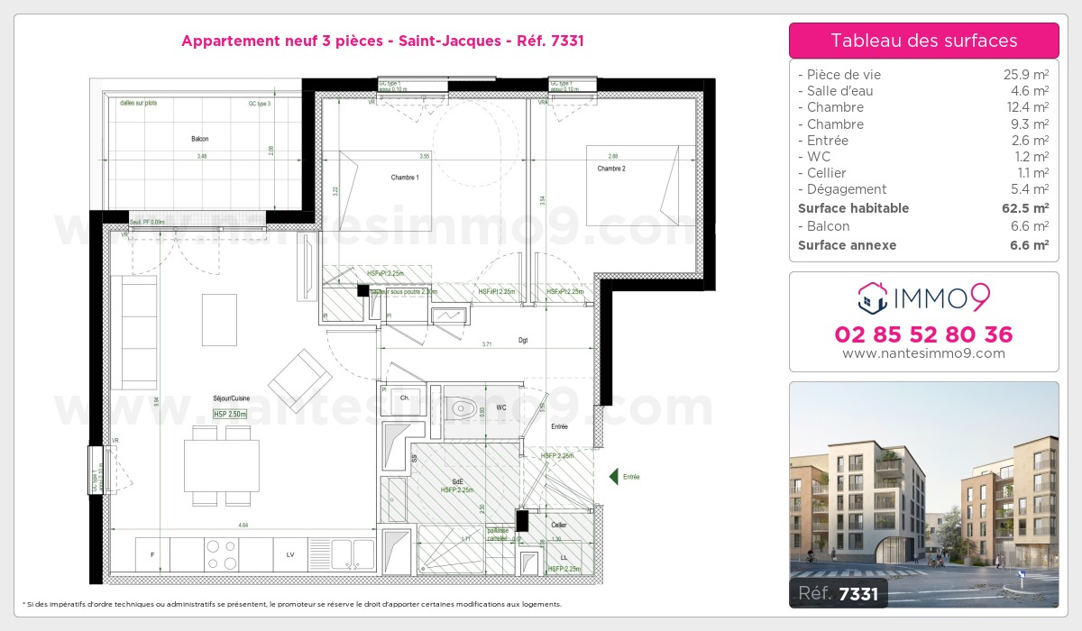 Plan et surfaces, Programme neuf Nantes : Saint-Jacques Référence n° 7331